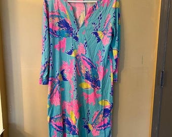 Lilly Pulitzer Women's Long Sleeve Midi Dress Colorful Print Woman M