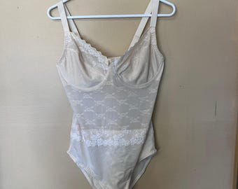 Crownette 40DD Control Brief Bodysuit Beige Lace Full Figure Shaping Slip