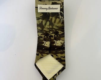 Tommy Bahama Silk Necktie Olive Green Tropical Palm Tree Island Theme