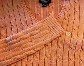 Chaps Cotton Cable Knit V-Neck Sweater Classic Fit Casual XL Vintage Chap Cotton