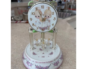 Precious Moments But Love Goes On Forever Anniversary Clock Glass Dome Angels