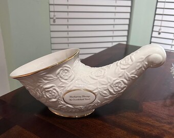 Lenox Harvest Rose Cornucopia Thanksgiving Blessing Cruickshank Fam Ivory Gold
