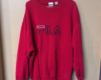 Fila Red Crewneck Sweatshirt Embroidered Logo XXL