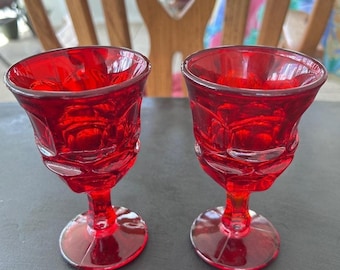 Vintage Ruby Red Glass Cordial Glasses Kings Crown Tiffin Franciscan Set of 2