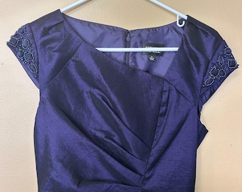 Adrianna Papell Women's Purple Beaded Sleeve Party Cocktail Sheath Dress