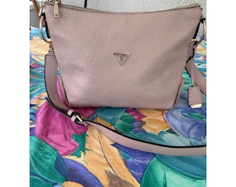 Guess Blush Pink Embossed Logo Crossbody Bag Braided Handle Gold Tone Hardware