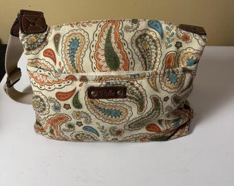 Relic Paisley Canvas Crossbody Bag Tan Orange Blue Green Adjustable Strap