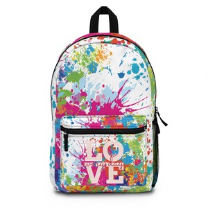 Colorful Love Graphic Backpack, Fun School Bag, Vibrant Travel Backpack, Art-Inspired Daypack, Perfect for Kids & Teens