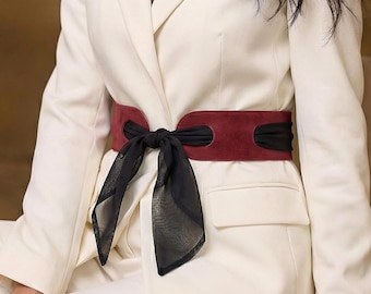 Leather Scarf Belt, Leather Waist Belt, Scarf Tie Belt, Dress Belt, Scarf loop belt,Genuine leather belt,Leather wide belt,Wrap Leather Belt
