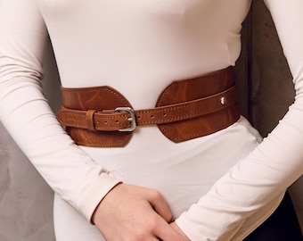 Brown leather corset belt, Wide leather women's belt, Leather corset belt, Leather waist belt for women, Wide waist belt corset