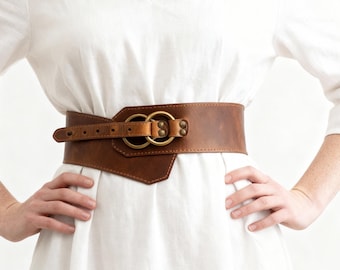 Leather oring Belt, Leather double ring belt, Leather Wide Belt, Leather Waist Belt, Leather Corset Belt, Brown Leather Belt, Belt For Dress