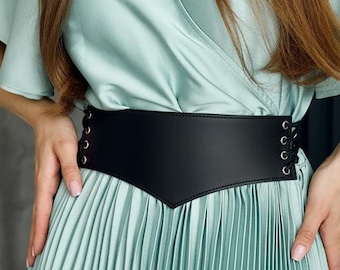 Black leather corset underbust  belt, Leather corset belt, Wide waist belt,Dress belt,Genuine leather belt,Waist Cincher belt,Ren faire belt