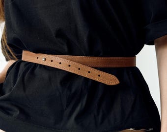 Belt without buckle women, Skinny belt, High waist belt, Minimalist leather belt, Casual leather belt,  Thin belt, Modern belt, Fashion belt