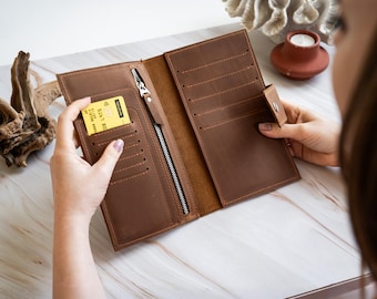 Leather Travel Wallet, Genuine Passport Wallet, Custom Slim Bifold, Personalized Leather Cardholder, Handmade Unisex Leather Wallet