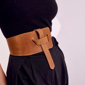 Cinturón de cuero con nudo, cinturón ancho de cuero para mujer, cinturón de cuero marrón, faja de cuero, cinturón ancho de cuero, cinturón de talle alto, cinturón de vestir