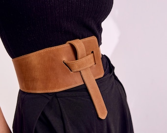 Leather Knot Belt, Wide Leather Belt Women, Brown Leather Belt, Leather Waist Cincher, Leather Wide Belt, High Waist Belt, Dress Belt