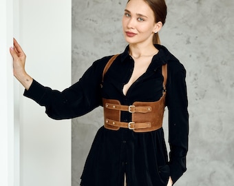 Leather harness belt, Women's leather harness, Adjustable harness belt,Harness vest for women,Wide leather waist belt,Harness belt for dress