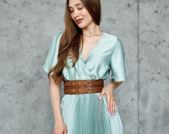 Leather double buckle belt, Double buckle waist belt, Dress belt, Wide leather belt women, Leather corset belt, Adjustable corset belt