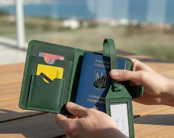 Personalized Leather Passport Cover, Custom Leather Passport Cover, Engraved Passport Cover, Leather Travel Wallet, Leather Luggage Tag Set