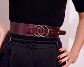 Leather Waist Belt Women, Leather Ring Belt, Wide Leather Belt, Double Ring Belt, Womens Dress Belt, Adjustable Leather Belt,High Waist Belt