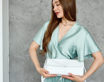 Weiße Leder Clutch, Weiße Ledertasche, Weiße Geldbörse, Weiße Abend Clutch, Minimalistische weiße Tasche, Weiße Schulter Geldbörse, Kleine weiße Handtasche