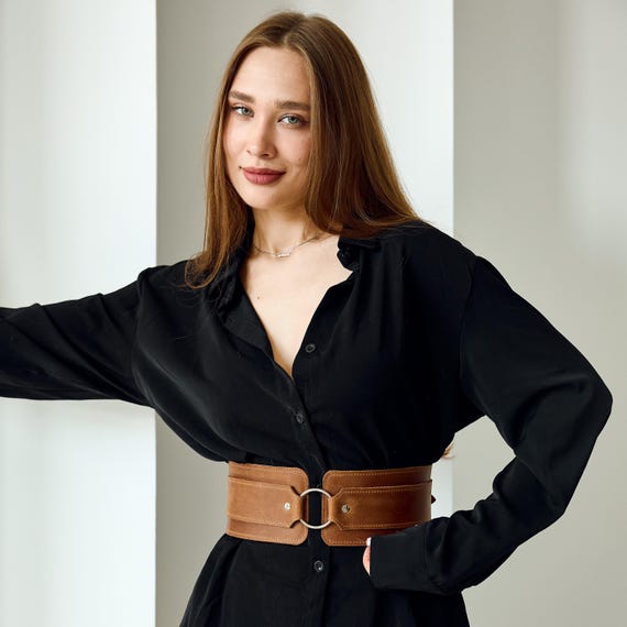 Leather O ring  belt, Leather wide belt, Waist wide belt, Dress belt,Genuine leather belt,Handmade belt,Leather waist belt,Waist corset belt