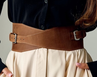 Leather corset belt for women, Double buckle belt, Leather waist belt, Thick belt, Engraved belt, Statement belts for dress, Boho belt