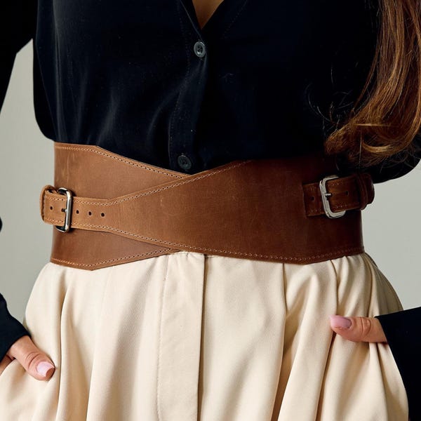 Cinturón de cuero tipo corsé para mujer, Cinturón de doble hebilla, Cinturón de cuero, Cinturón grueso, Cinturón grabado, Cinturones llamativos para vestir, Cinturón bohemio