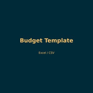 Könnte beinhalten: Ein tealfarbener Hintergrund mit den Worten "Budget Template" in goldener Schrift. Darunter steht der Text "Excel / CSV" in Gold. Das Design ist schlicht und sauber, passend für Finanz- oder Organisationsprodukte.