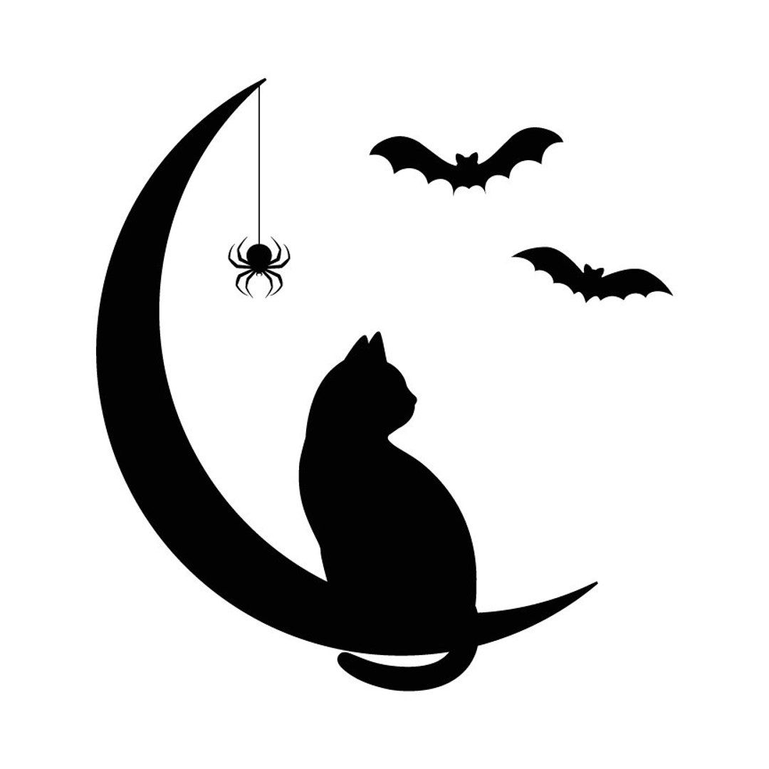 Black Cat on Crescent Moon – Halloween Silhouette SVG & PNG - Etsy