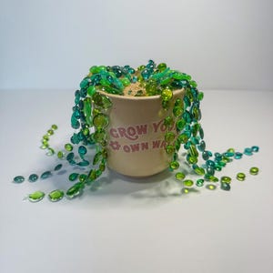 Faux String of Pearls Plant Made in Canada – Resin Hanging Succulent in Ceramic Pot – Cute Desk Plant Decor – No Maintenance Plant
