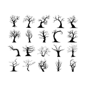 Paquete gráfico de árboles aterradores de Halloween / Árboles / Aterrador / Paquete de Halloween / 20 árboles / png / dfx / svg / jpg