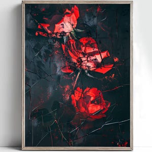 Gebrochene rote Rose Digitaldruck – Gothic Shattered Floral Wandkunst – dunkel romantisch zum sofortigen Download
