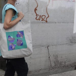 Tote Bag Canvas  Hand Painted Bag  Casual  Reusable Textile Bag Large Tote Bag