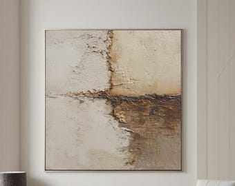 Neutral abstract beige grey brown oil painting print, mounted canvas wall art, modern minimalist contemporary art works