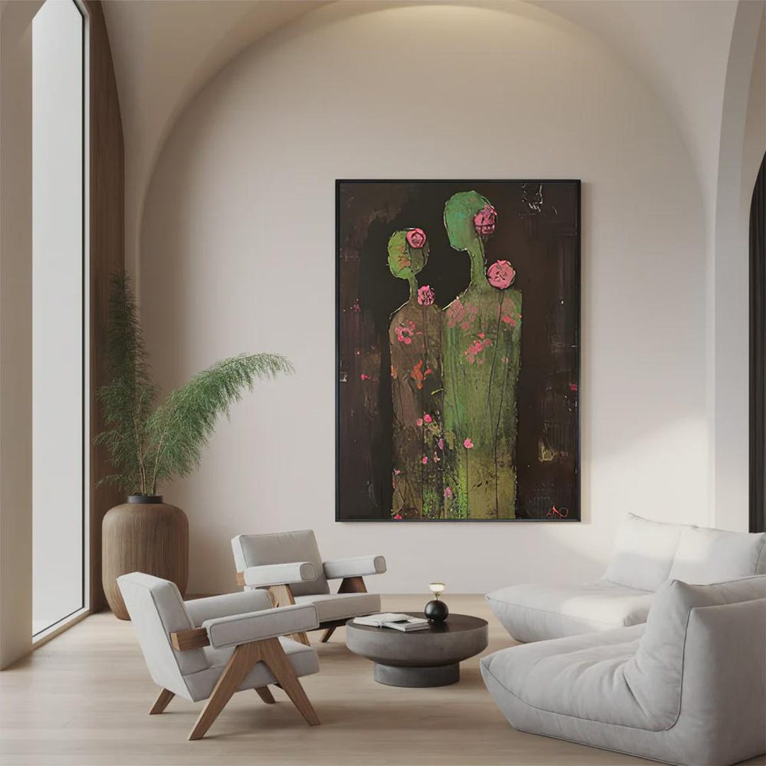 Wabi Sabi Wall Art Abstract Woman Figure Painting Large Textured Canvas ...