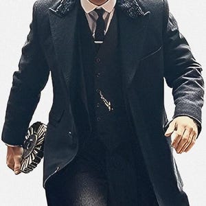 Men&#39;s Peaky Blinders Thomas Shelby Black Wool Long Coat Cillian Murphy Fashion Trench Coat