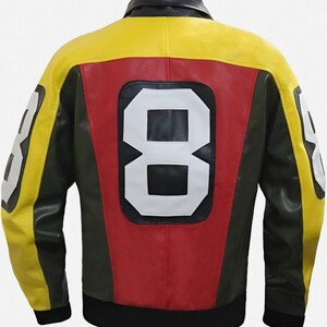 Men&#39;s 8 Ball Pointed Multicolor Bomber Style Letterman Synthetic Leather Jacket