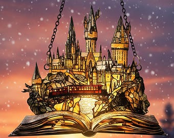 Wizard Cozy Reading Shelf Castle Decor - Acrylic Magical Window Christmas Ornament