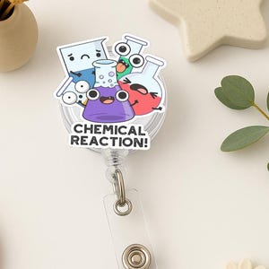Chemical Reaction Badge Reel – Cute Science Lab ID Holder for Teachers, Students & Nurses, Funny Chemistry Retractable Clip