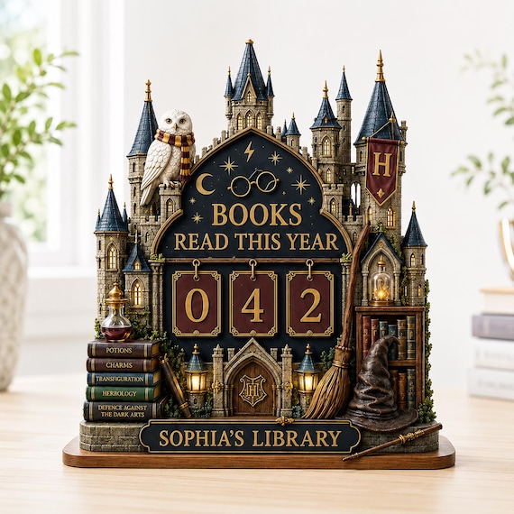 Wizard School Reading Challenge, Books Read This Year Wooden Book Tracker, Personalized Reader Gift