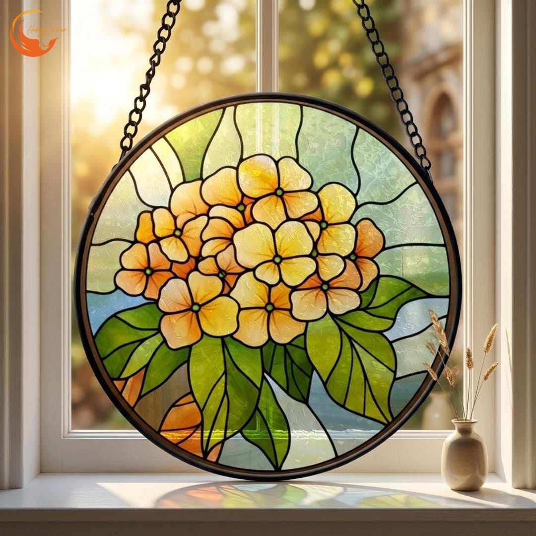 Hydrangea Window Display Hydrangea Stained Glass Suncatcher, Flower Window Hanging Decor, Garden ...