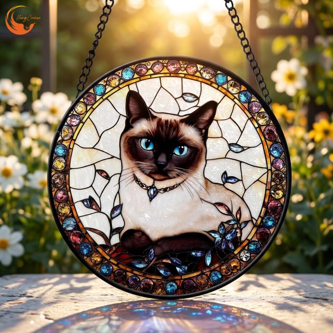 Black Cat Stained Glass Suncatcher – Colorful Moon Window Hanging ...