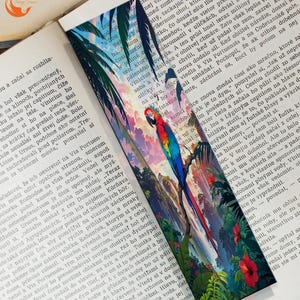 Tropical Parrot Bookmark – Colorful Bird Art in Rainforest, Exotic Nature Reading Gift, Jungle Aesthetic Book Lover Accessory