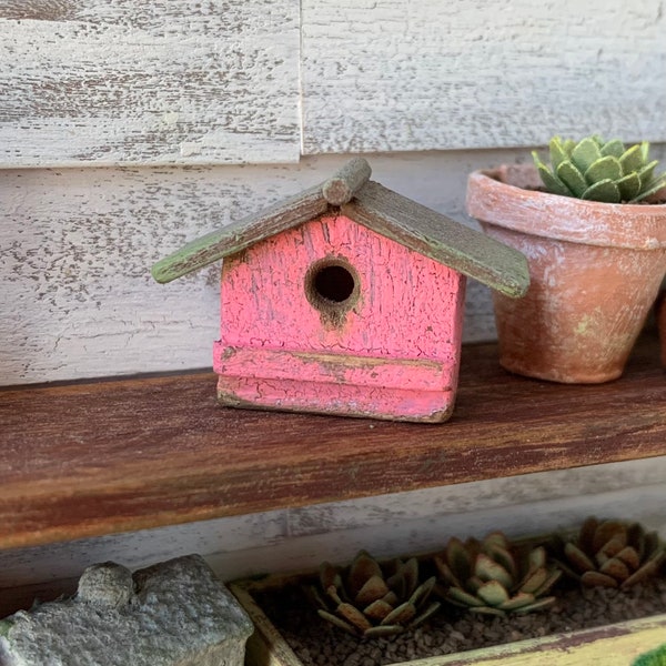 Dollhouse Miniature Birdhouse in Pink