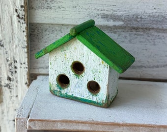 Dollhouse Miniature Birdhouse- White with  Lime Green