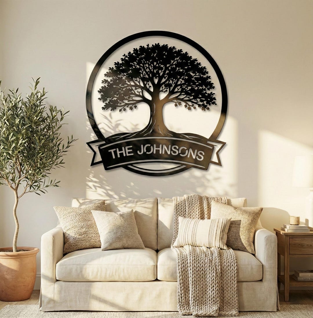 Personalized Family Tree Metal Wall Art, Custom Name Sign - Etsy