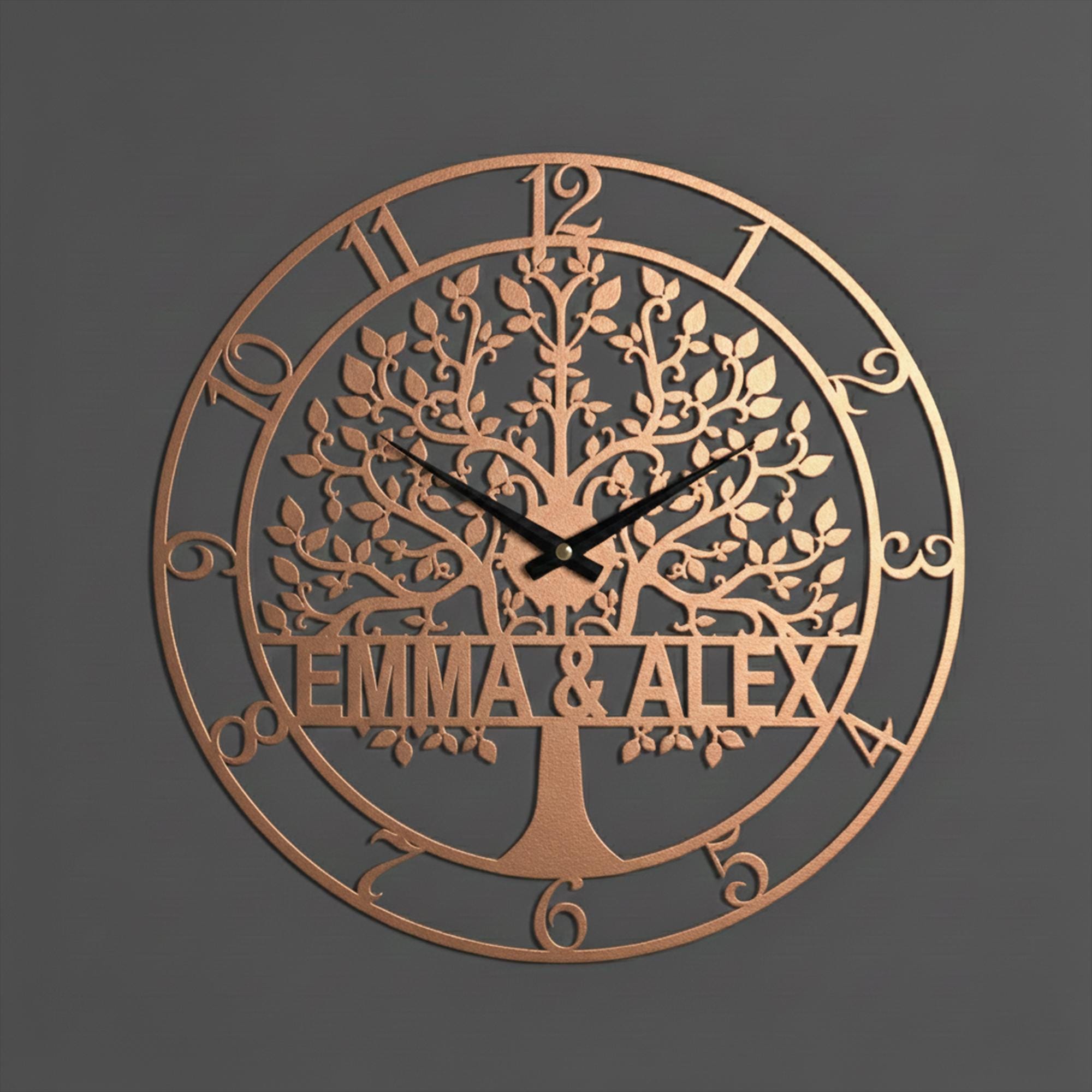 Clock Frame Design Name Personalized Metal Wall Clock With Names, Decorative Tree Design ...
