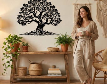 Metalen Levensboom Wanddecoratie, Moderne Metalen Boom Muurkunst, Grote Stalen Wanddecoratie voor Woonkamer