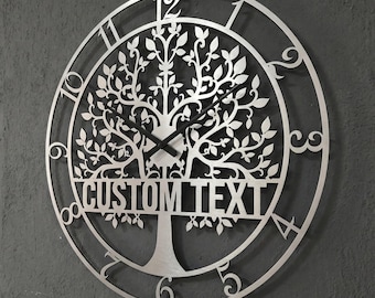 Rakamli Tree of Life Reloj de Pared de Metal con Números | Diseño Flotante 3D | Negro Oro Plata | 35–60 cm Decoración Moderna